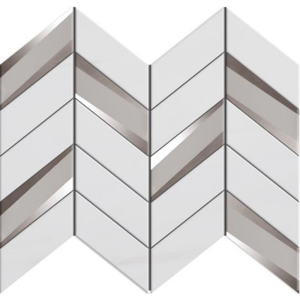 Belluno Designs VEN-1001 Vena Chevron Mosaic Mystic White with Silver Mirror